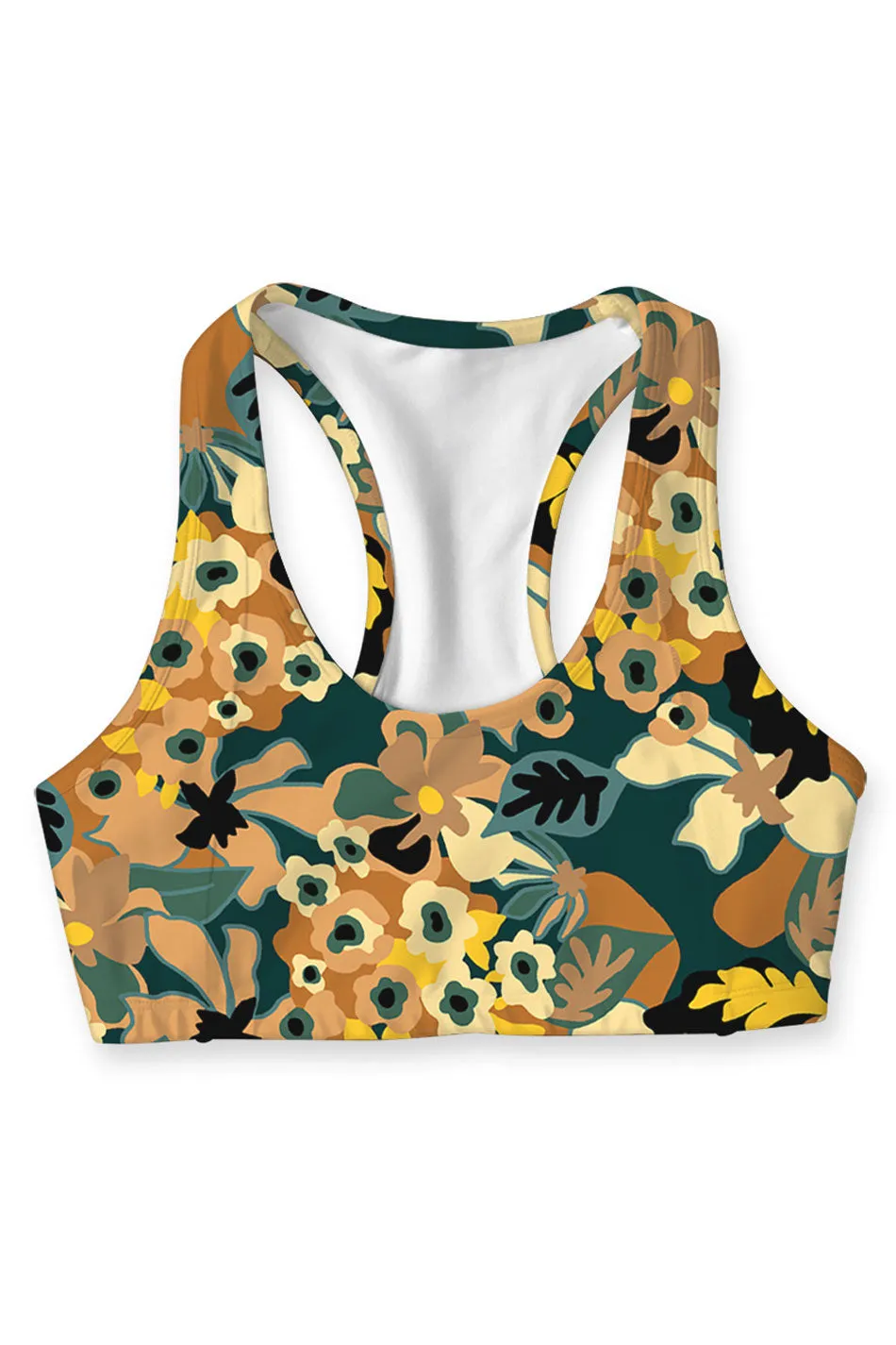 Admiration Stella Brown Floral Printed Seamless Sport Yoga Bra - Women