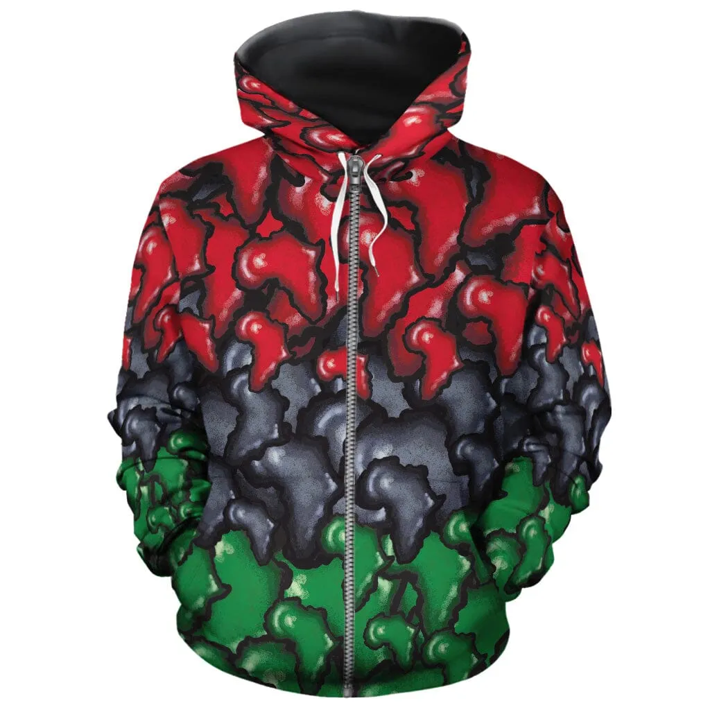 Africa-Shaped In Pan-African Colors All-over Hoodie