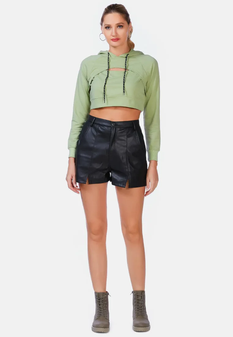 All Relaxed Front Slit Cropped Hoodie