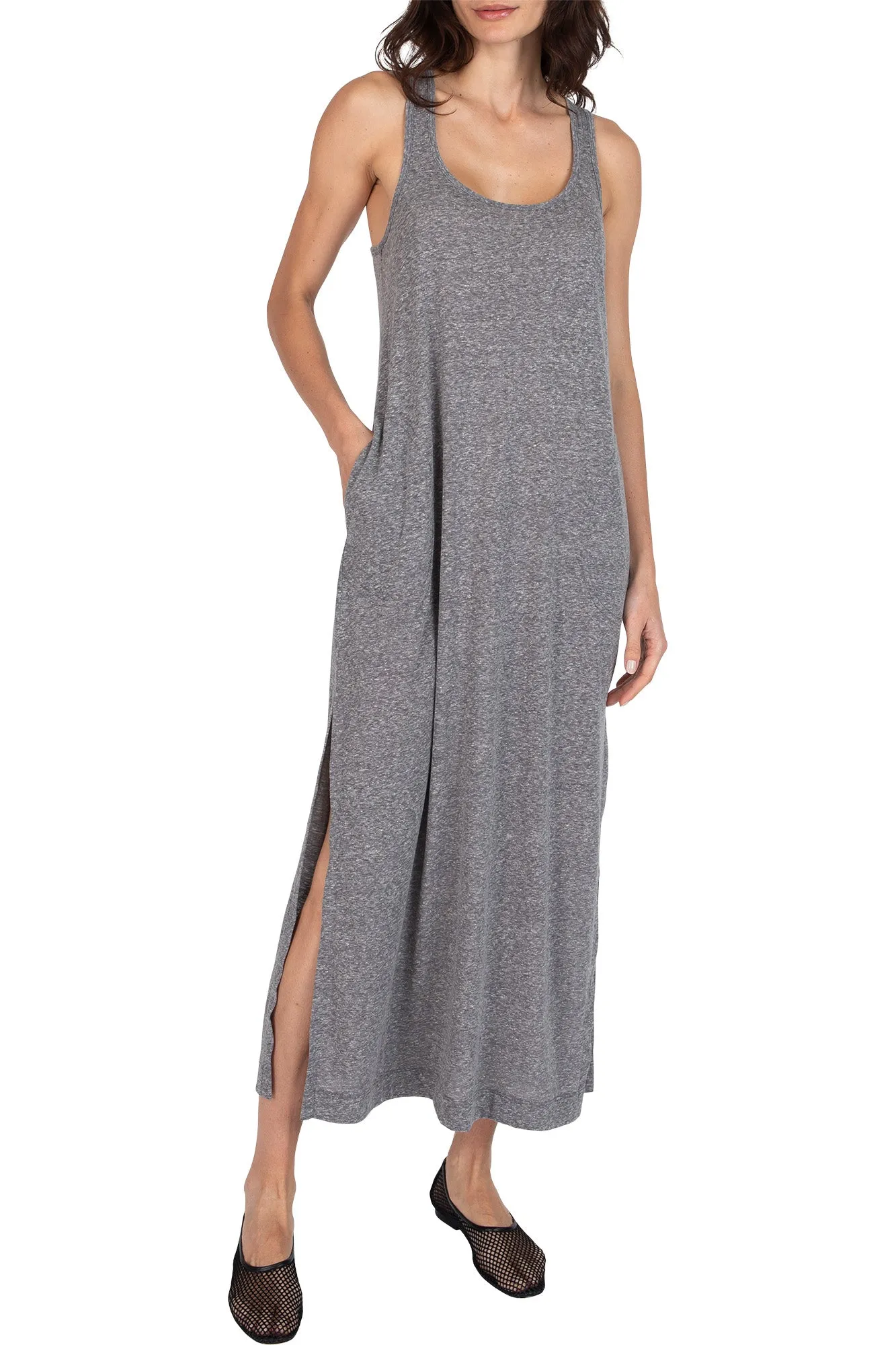 ATM Heather Donegal Jersey Dress in Heather Grey