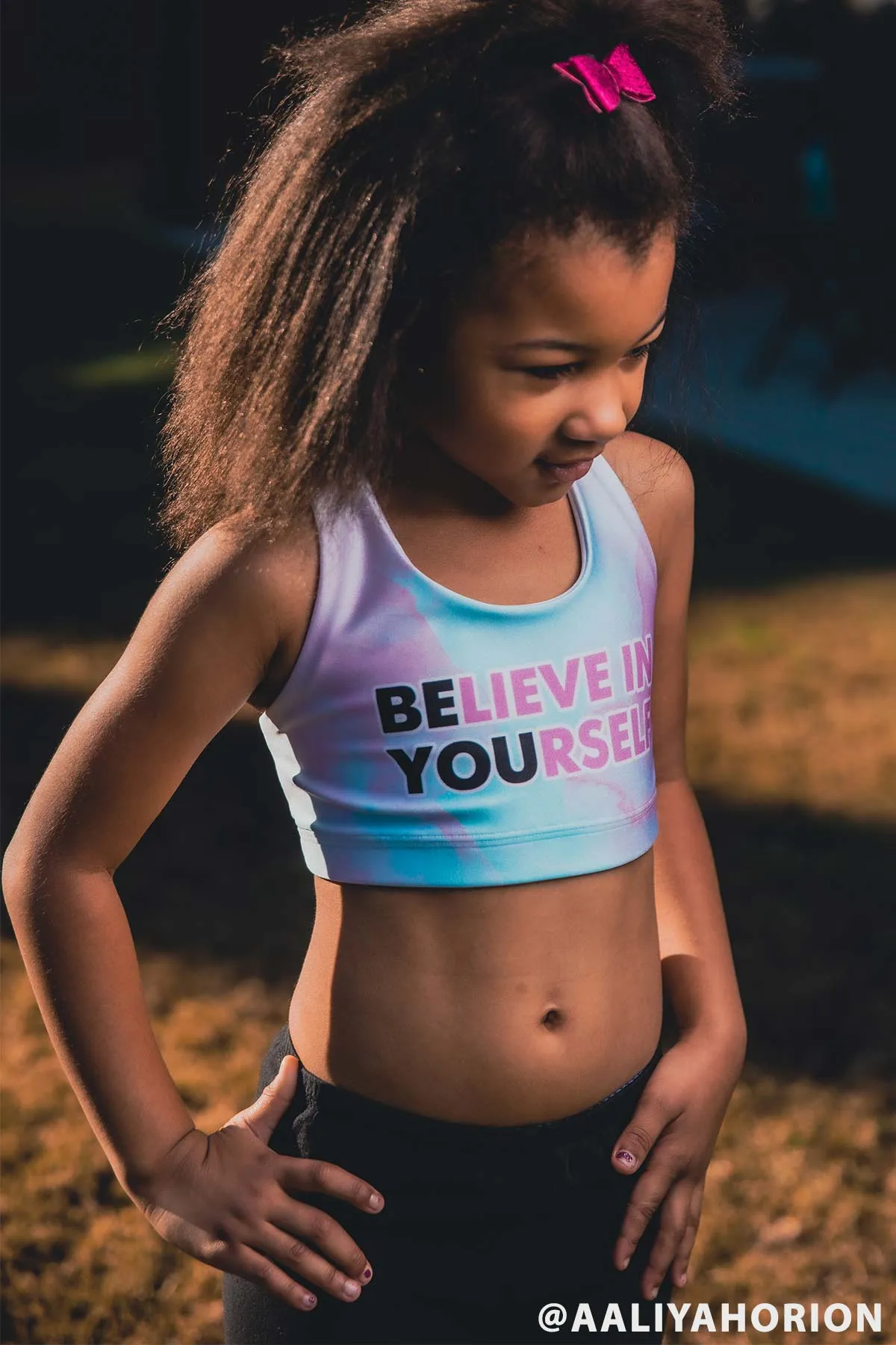 Be You Stella Pink & Mint Seamless Racerback Sport Bra Crop Top - Kids