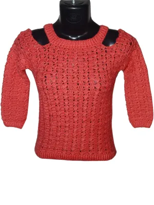 Beautiful Tomato Color Pullover With Stylish Neck Design For Women/Girls