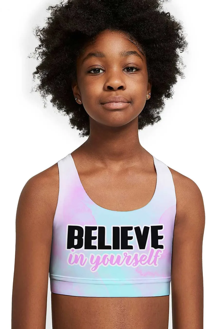 Believe in Yourself Stella Pink Seamless Sports Bra Crop Top - Kids