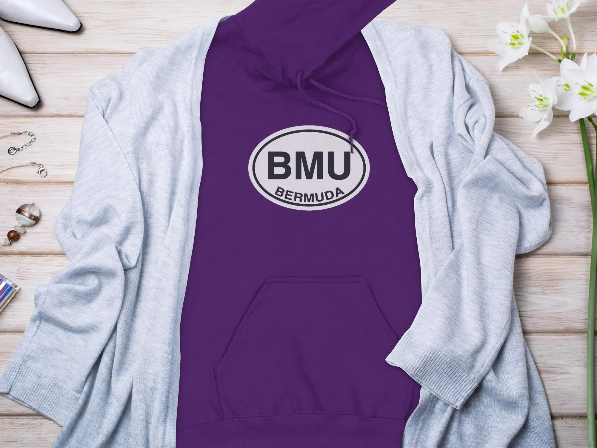 Bermuda Mens Hoodie - Cozy Apparel for Pink Sand Beach Vibes