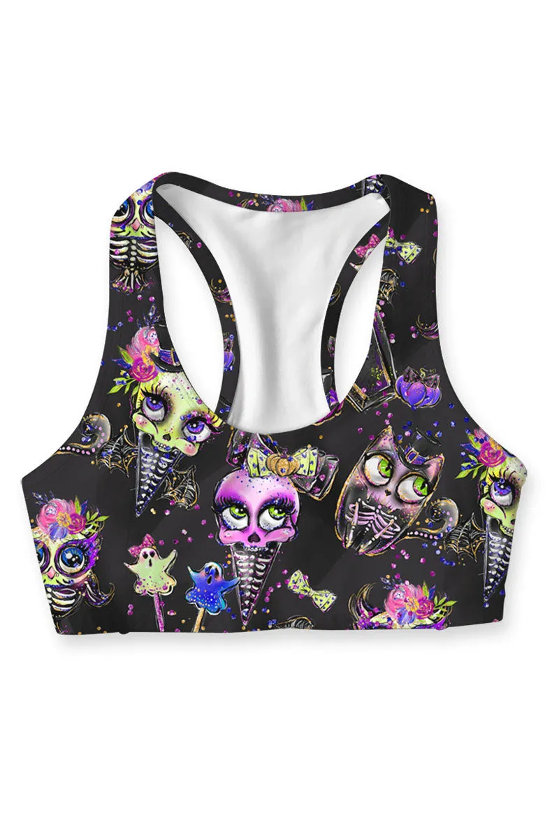 beWITCHing Stella Black Skull Printed Seamless Sport Yoga Bra - Women