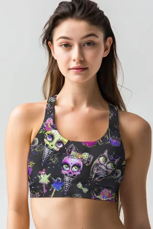 beWITCHing Stella Black Skull Printed Seamless Sport Yoga Bra - Women