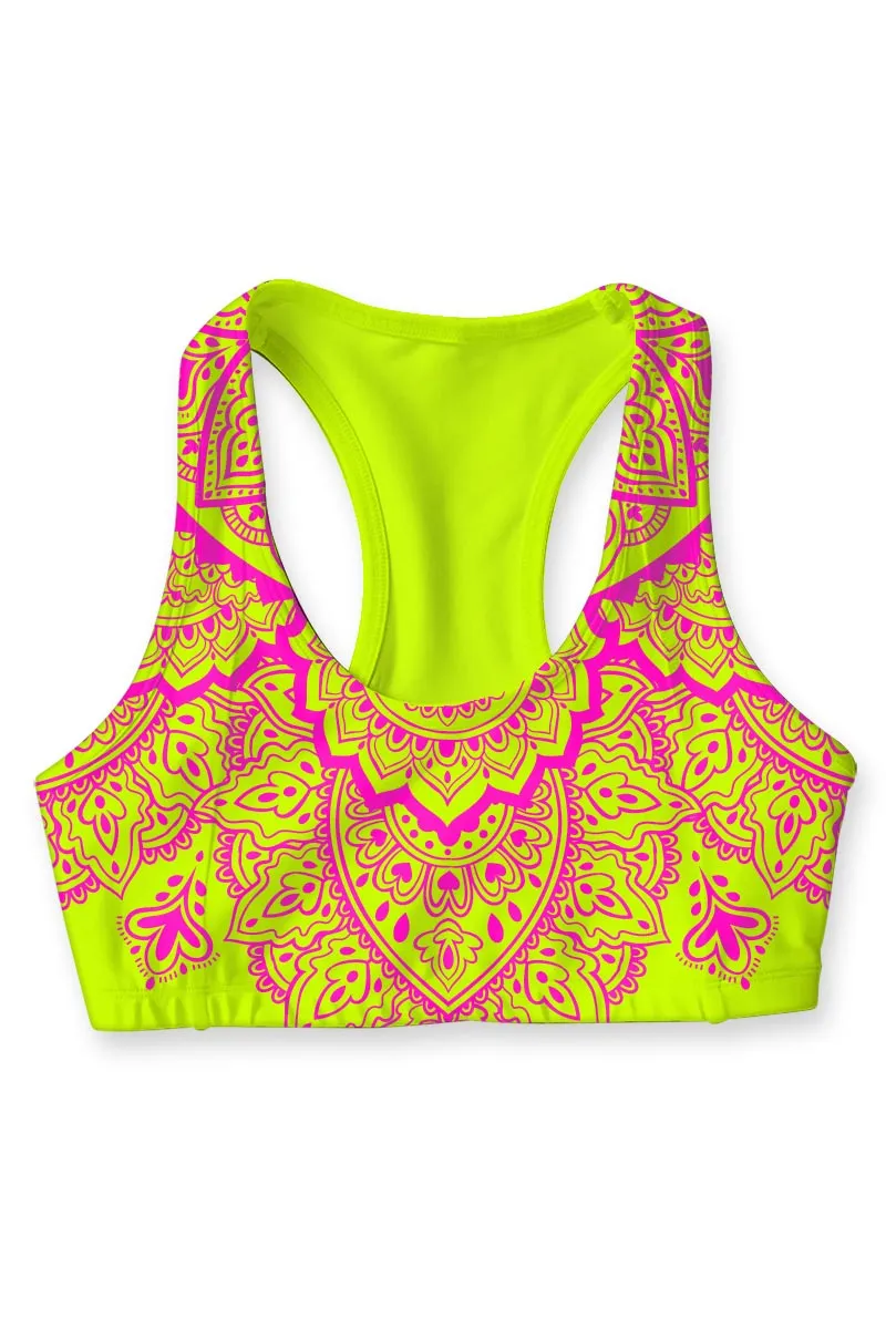 Blossom Nirvana Stella Yellow Pink Seamless Sport Yoga Bra - Women