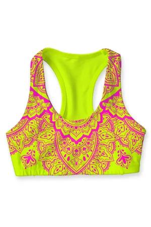 Blossom Nirvana Stella Yellow Pink Seamless Sport Yoga Bra - Women