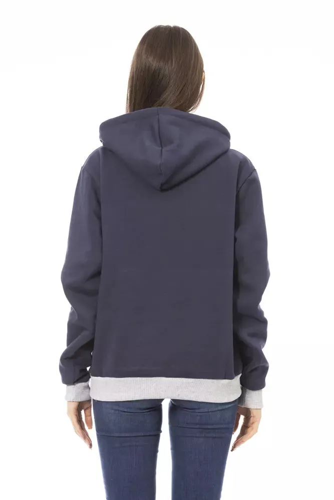 Blue Cotton Women Hoodie