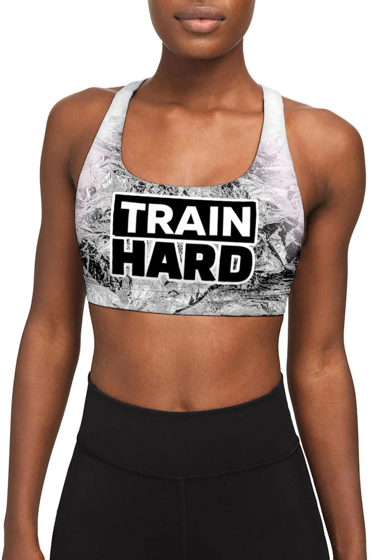 BUY 1 GET 4 FREE! Train Hard Stella White Black Seamless Racerback Sports Bra - Women