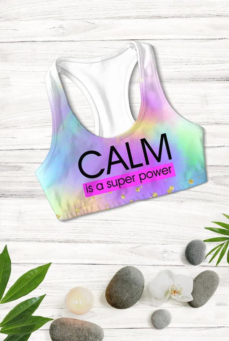 Calm is a Super Power Stella Seamless Racerback Sport Yoga Bra - Women