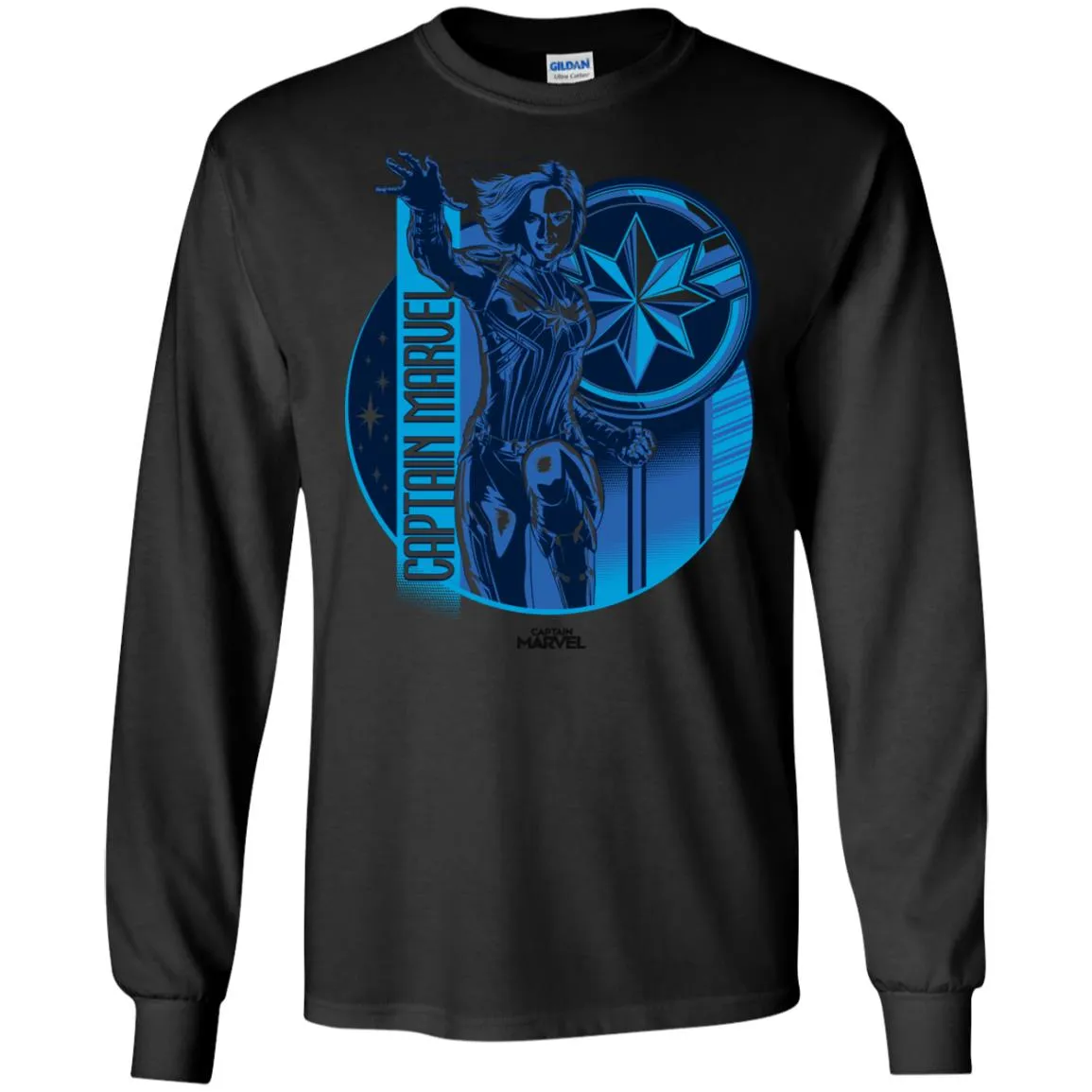 Captain Marvel Reflective Blue Circle Logo Men Long Sleeve Shirt