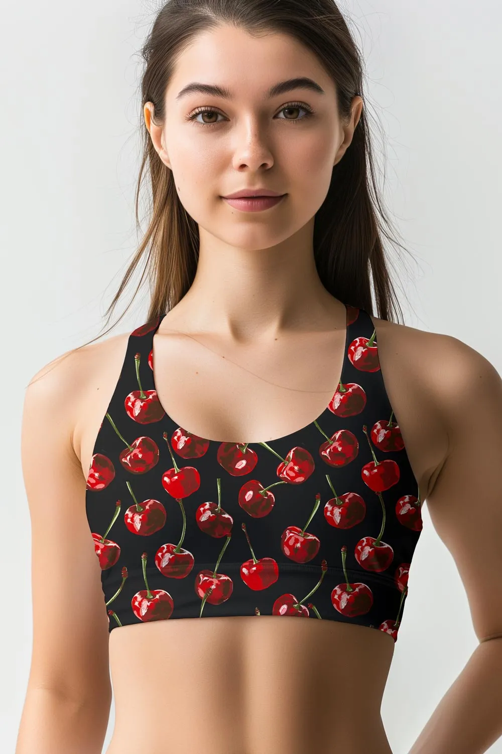 Cherries on Top Black Stella Seamless Racerback Sport Yoga Bra - Women