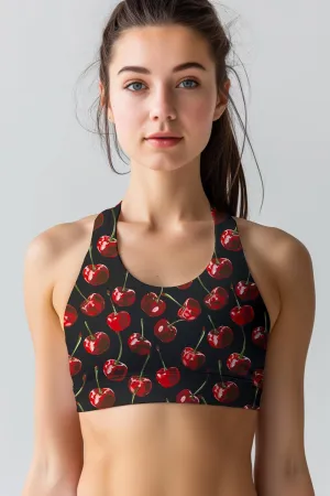 Cherries on Top Black Stella Seamless Racerback Sport Yoga Bra - Women