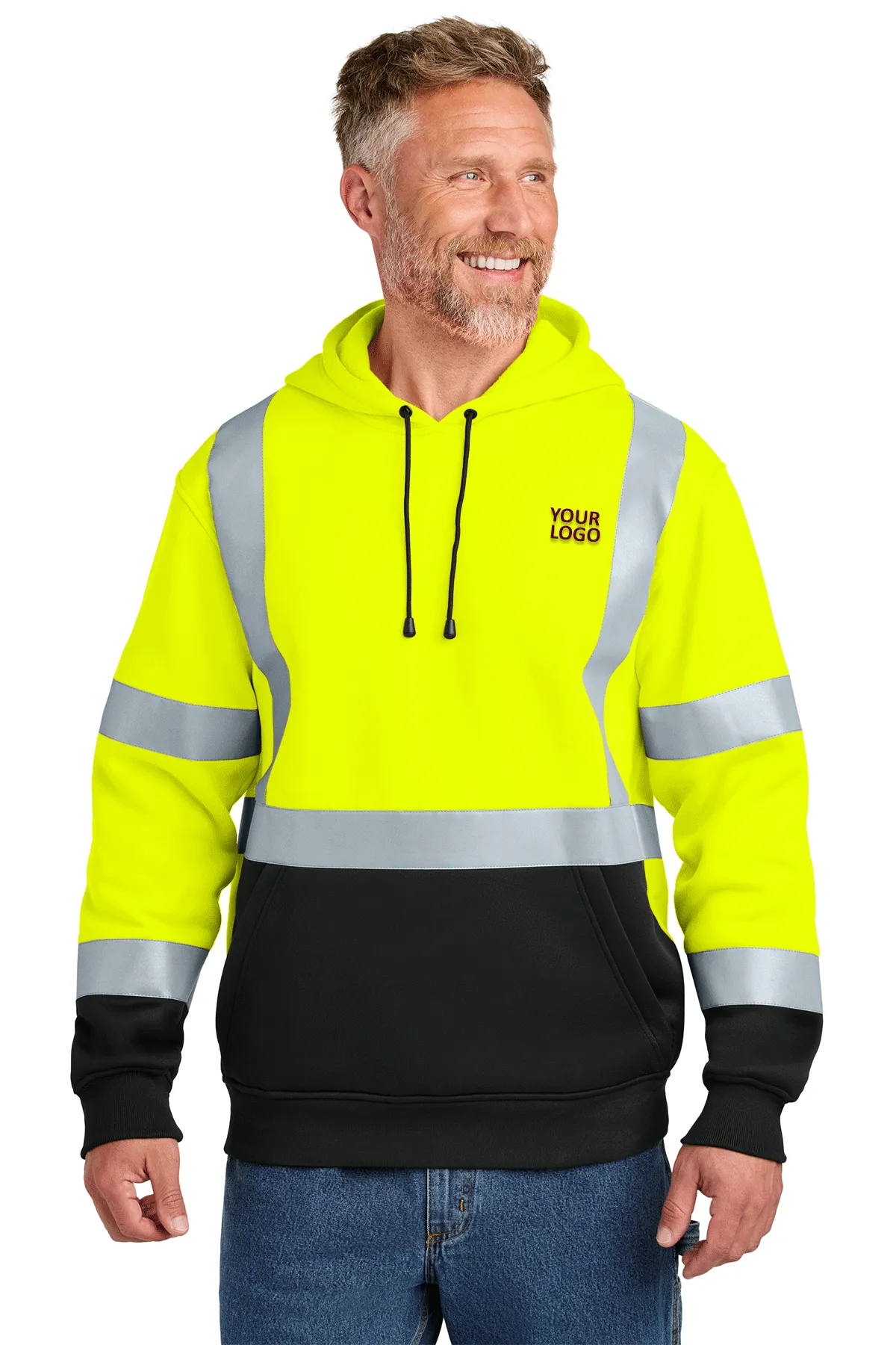 CornerStone ANSI 107 Class 3 Heavy-Duty Fleece Custom Pullover Hoodies, Safety Yellow