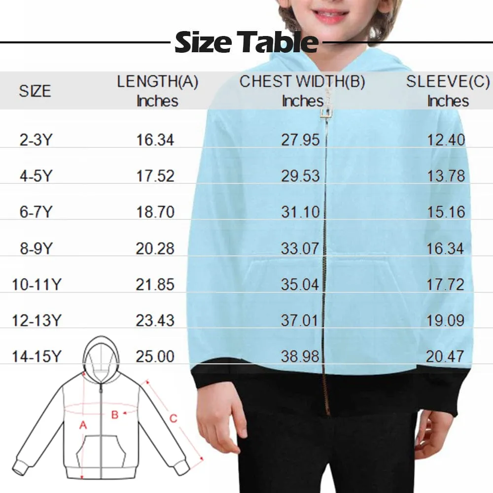 Custom Big Face Kid's Long Sleeve Full Zip Hoodie for 2-15Y Personalized Hooded  Loose Hoodie