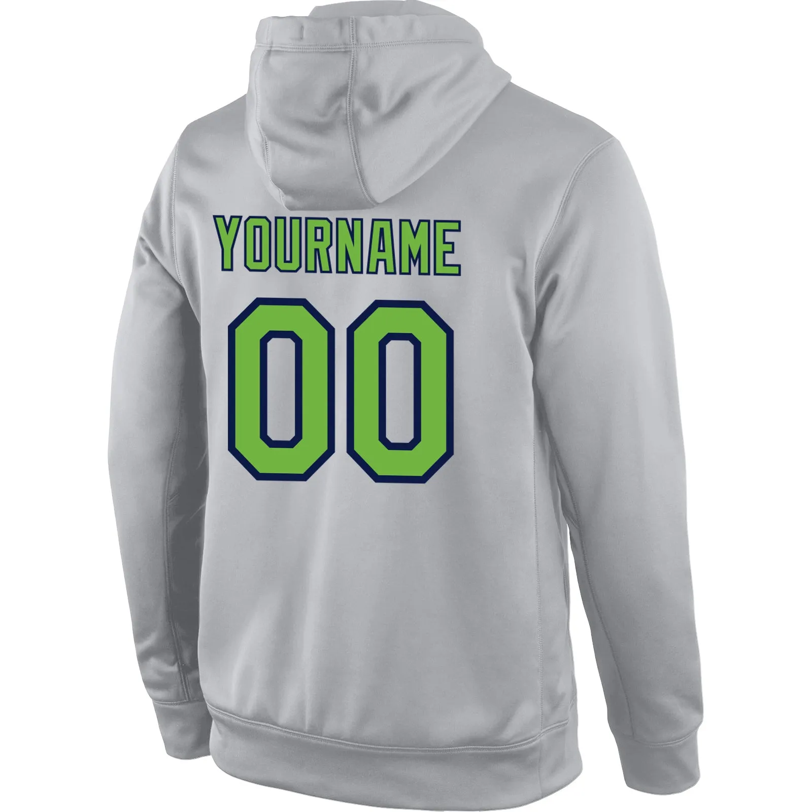 Custom Stitched Gray Neon Green-Navy Sports Pullover Sweatshirt Hoodie