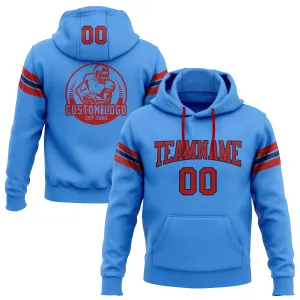 Custom Stitched Powder Blue Red-Navy Football Pullover Sweatshirt Hoodie