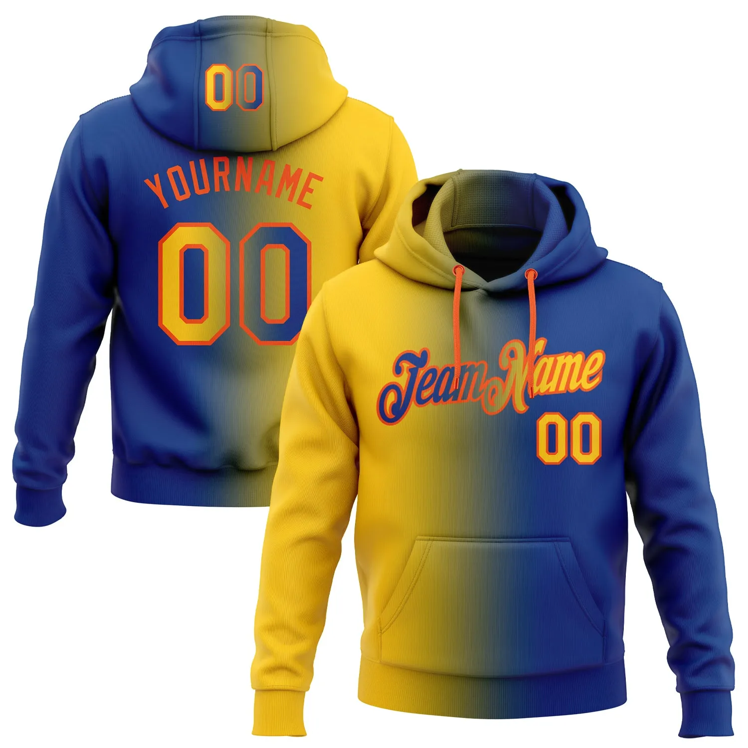 Custom Stitched Royal Yellow-Orange Gradient Fashion Sports Pullover Sweatshirt Hoodie