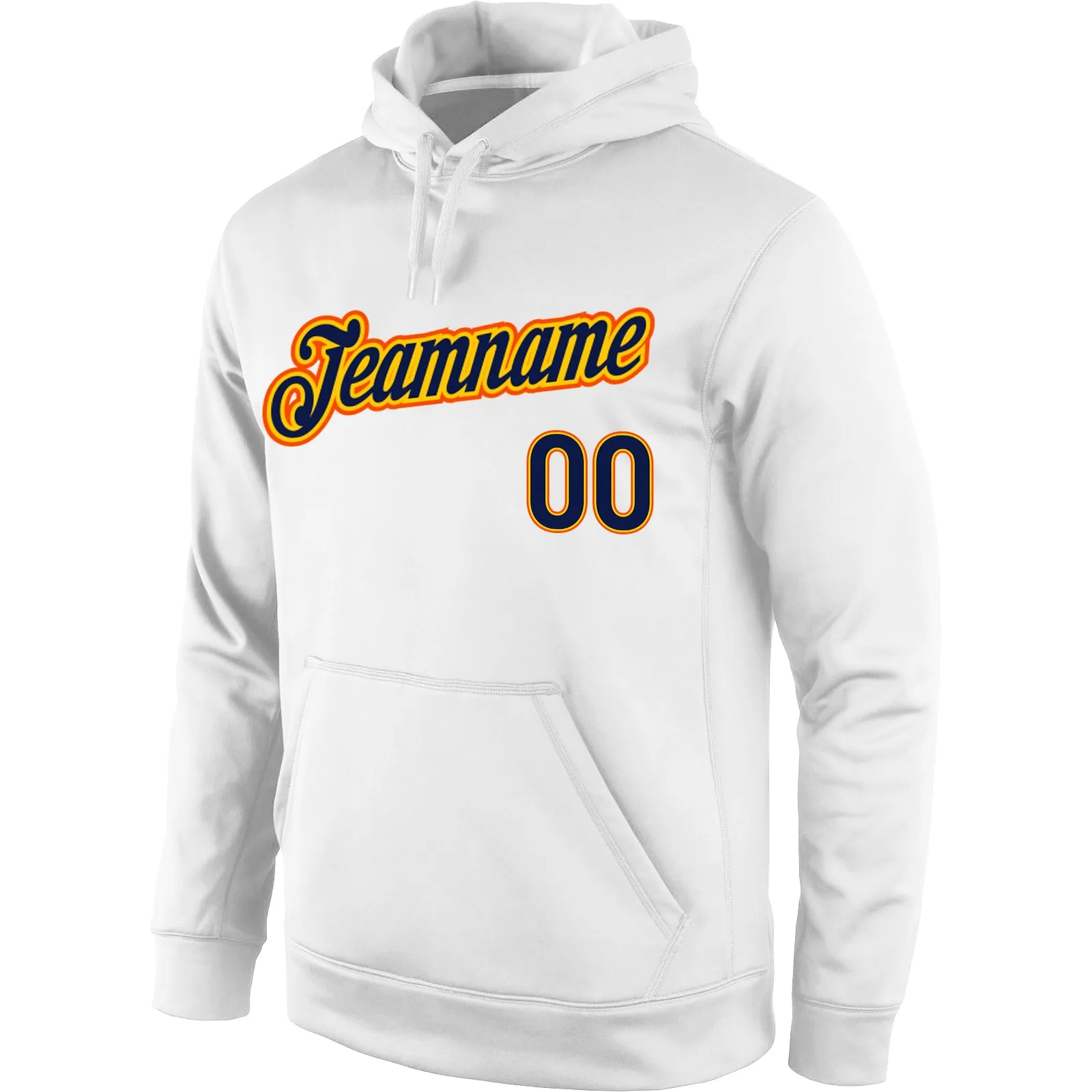 Custom Stitched White Navy-Gold Sports Pullover Sweatshirt Hoodie