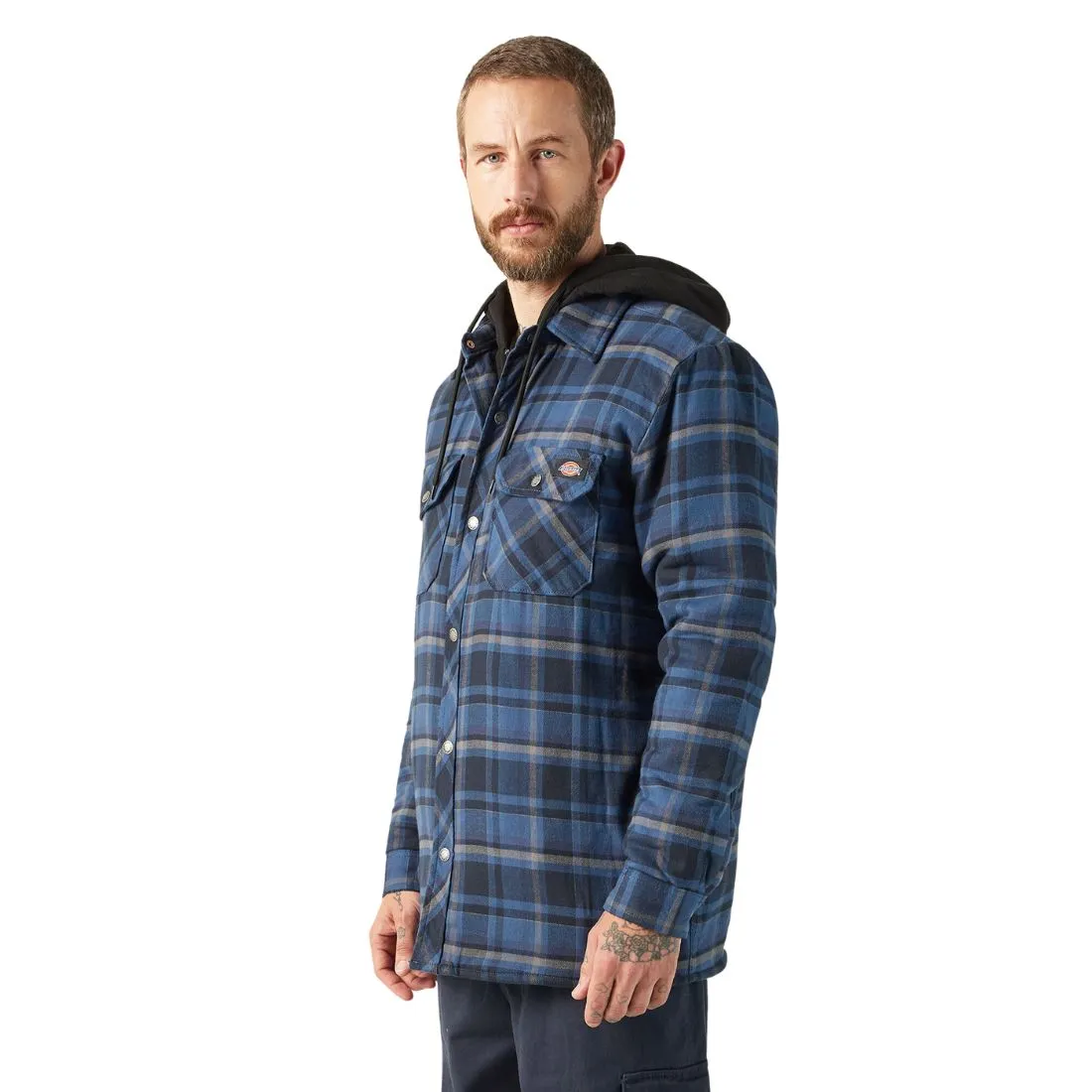 Dickies Men's Hooded Flannel Shirt Jacket with Hydroshield TJ211 - Dark Denim