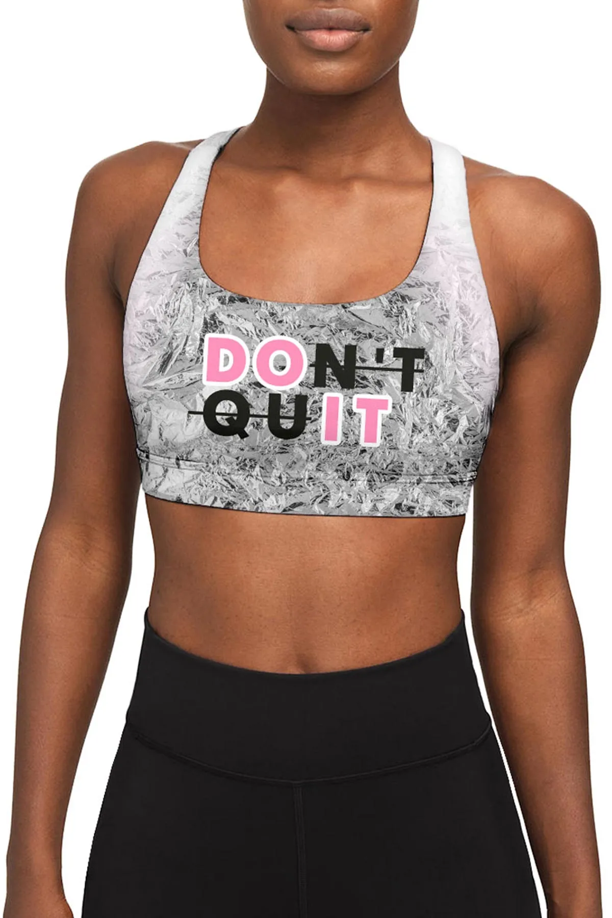 Don't Quit Stella White Black Seamless Racerback Sports Bra - Women