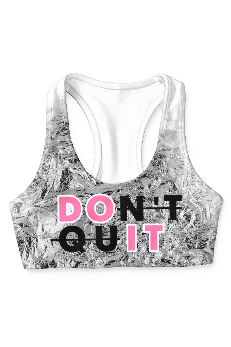 Don't Quit Stella White Black Seamless Racerback Sports Bra - Women