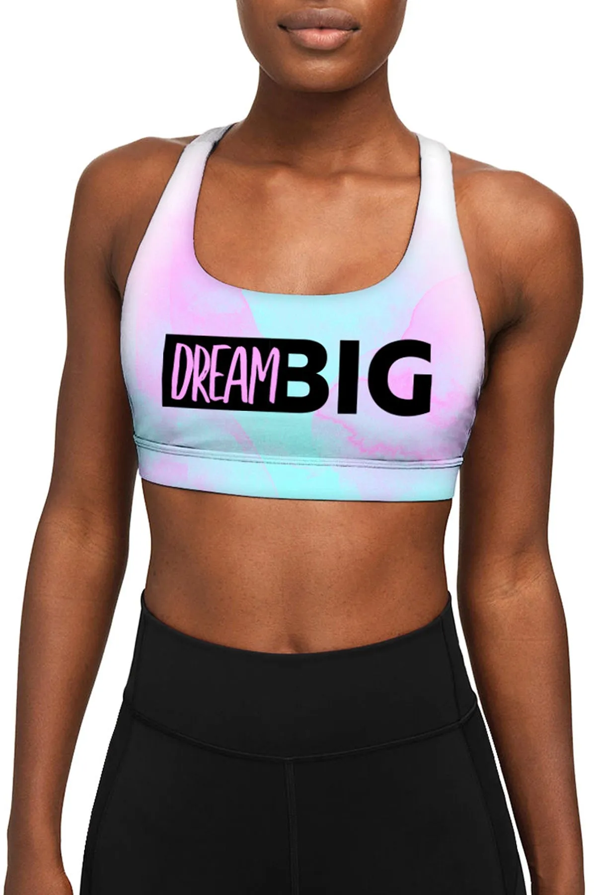 Dream Big Stella Pink & Mint Seamless Racerback Sport Yoga Bra - Women