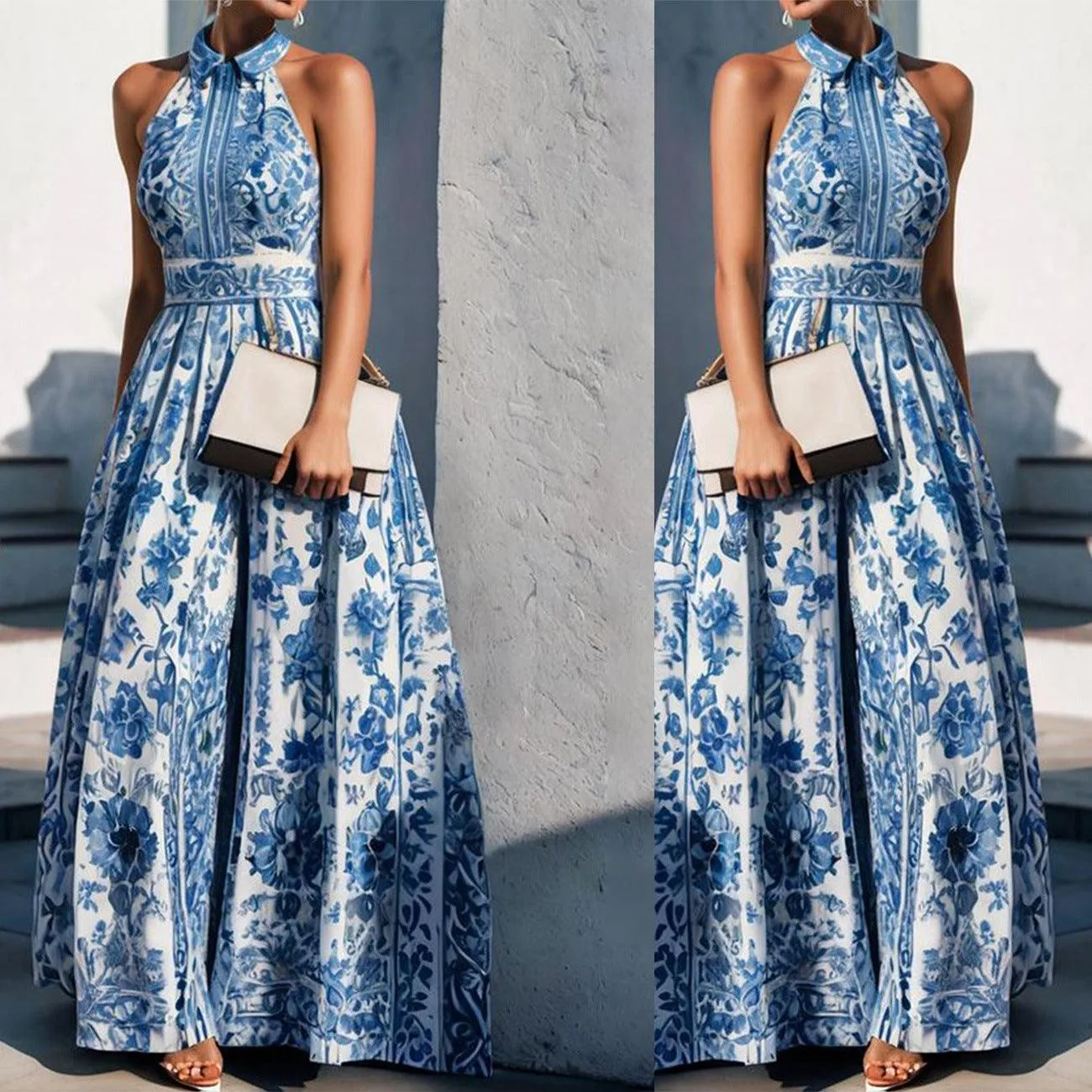 European And American Printed Long Dress