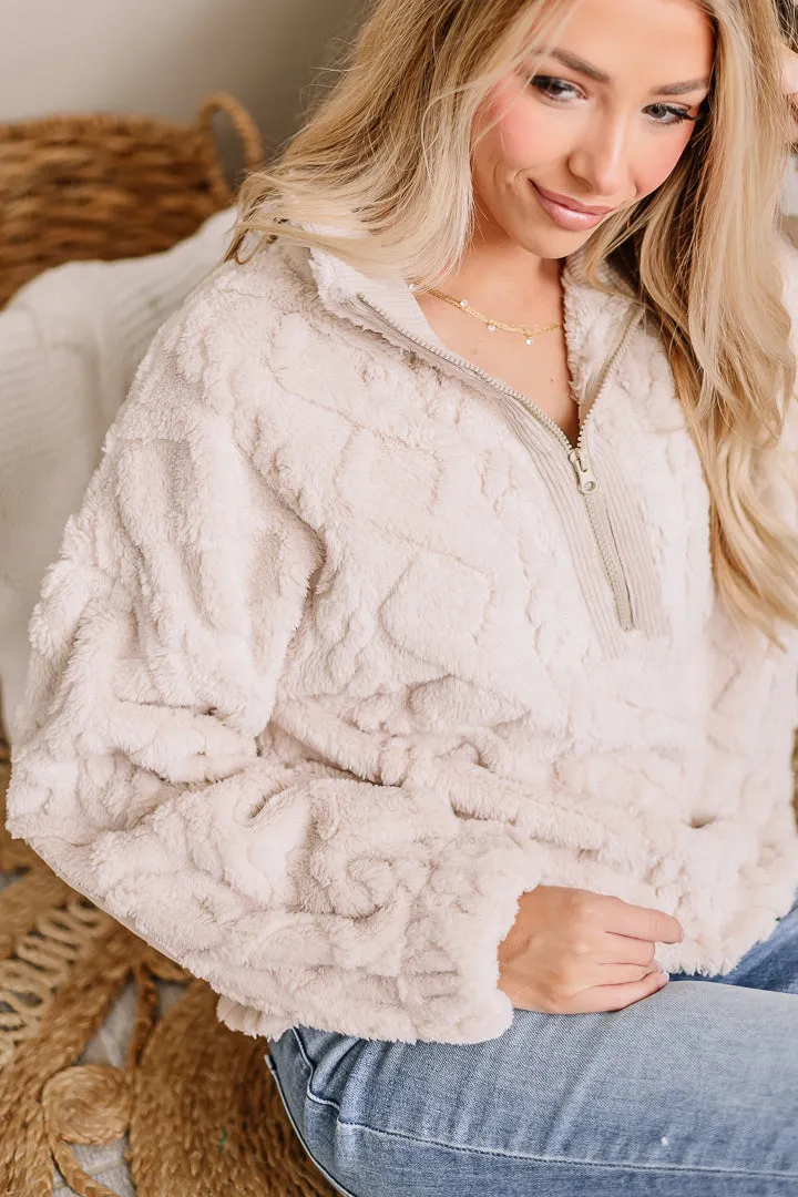 Fireside Snuggles Fuzzy Henley Pullover | Ecru