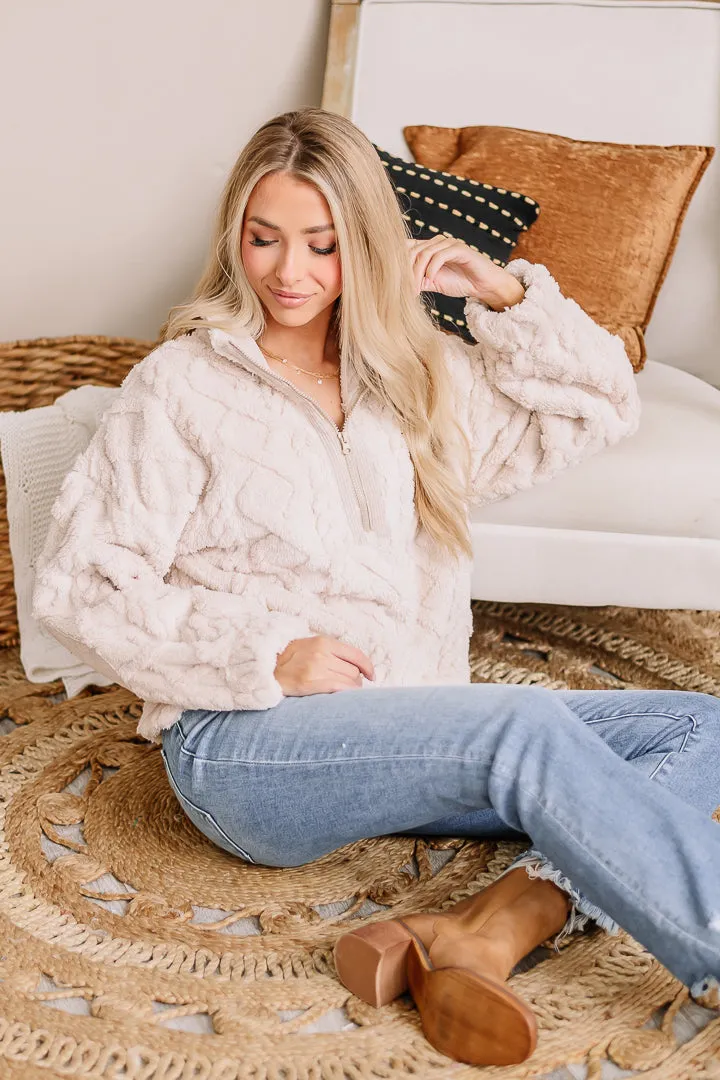 Fireside Snuggles Fuzzy Henley Pullover | Ecru