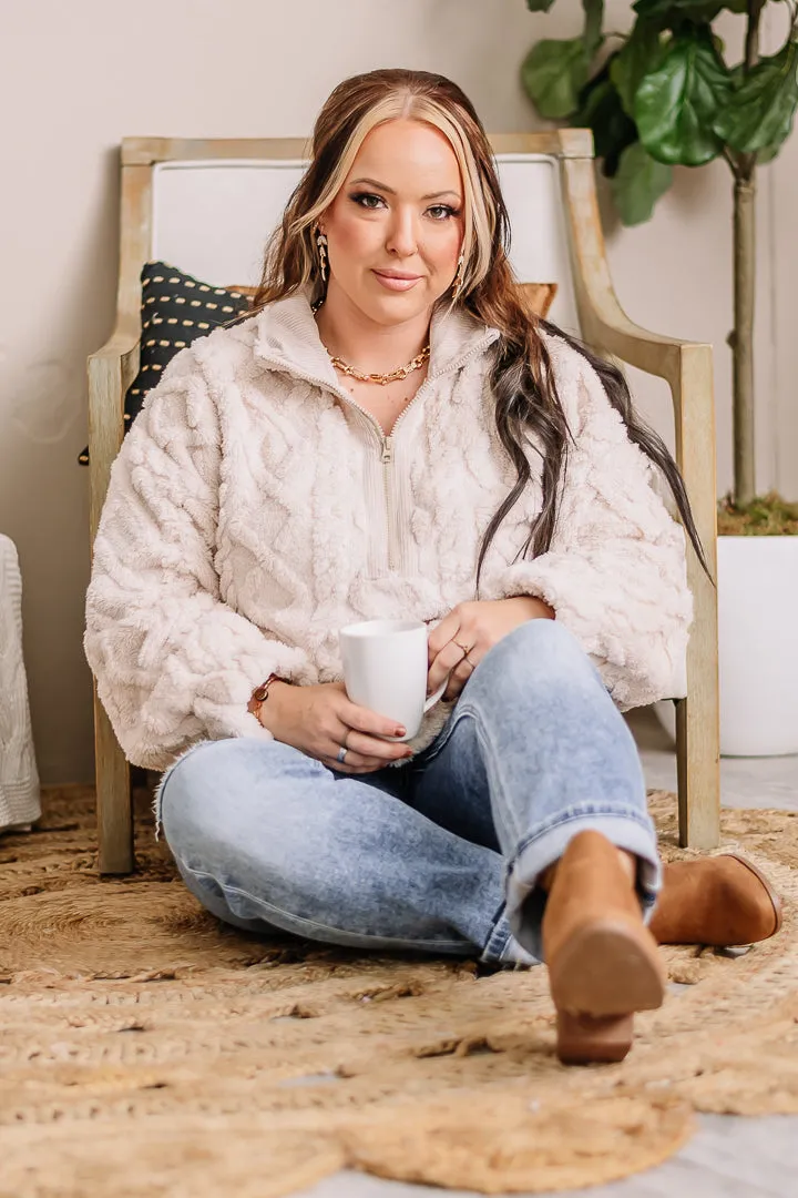 Fireside Snuggles Fuzzy Henley Pullover | Ecru