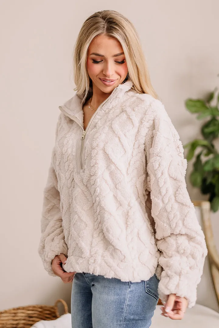 Fireside Snuggles Fuzzy Henley Pullover | Ecru