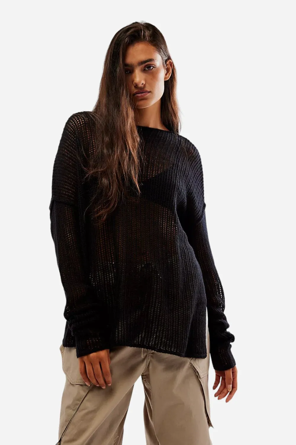 Free People Wednesday Cashmere Pullover in Black