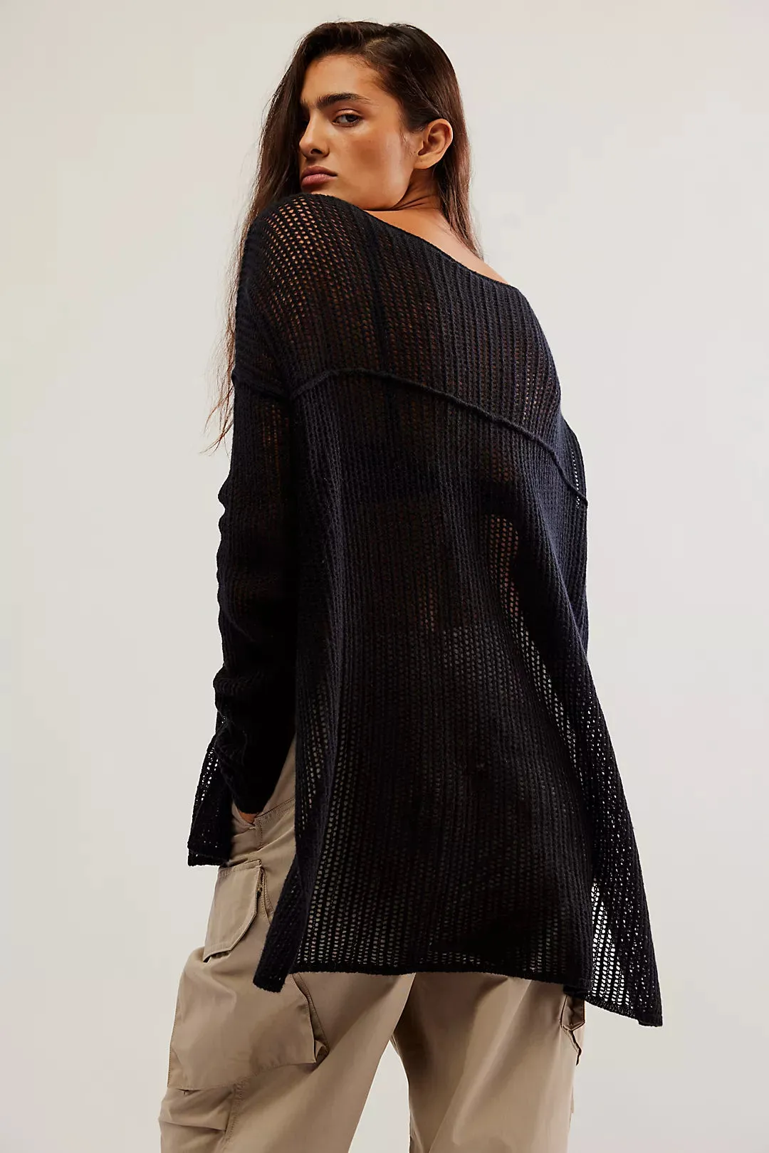 Free People Wednesday Cashmere Pullover in Black