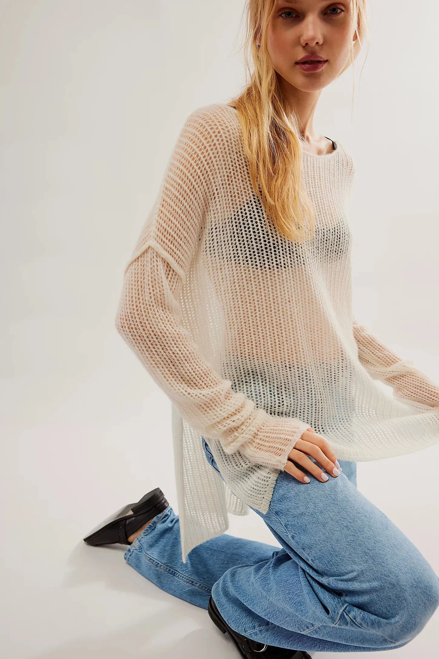 Free People Wednesday Cashmere Pullover in Whey