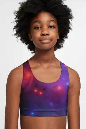 Ghost Town Stella Purple Bat Print Seamless Sport Bra Crop Top - Kids