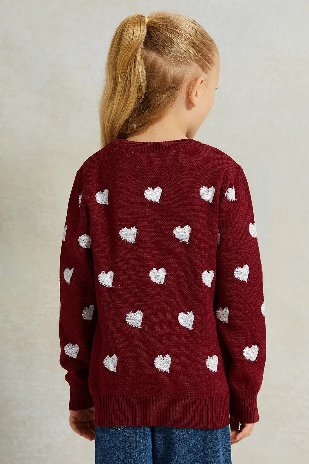 Girls Burgundy Long Sleeve Printed Pullover