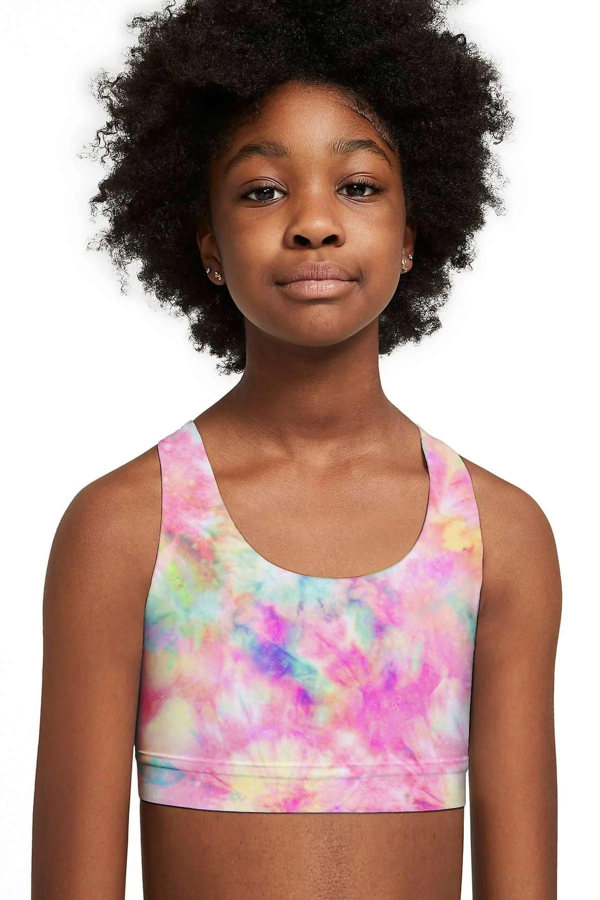 Girly Swirl Stella Pink Tie Dye Seamless Sports Bra Crop Top - Kids