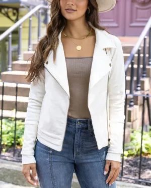 Grace & Lace Move Free Leather Like Moto Jacket - Cream