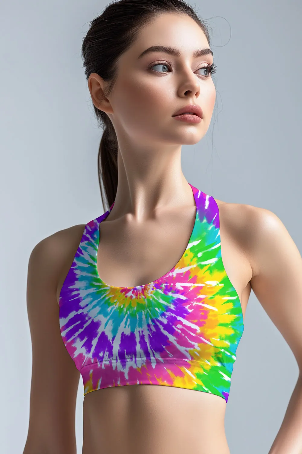 Groovy Stella Pink Tie Dye Print Seamless Racerback Sports Bra - Women