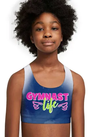 Gymnast Life Stella Blue Seamless Racerback Sports Bra Crop Top - Kids