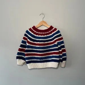 Handmade / Red x navy x white knit pullover / 2-3Y