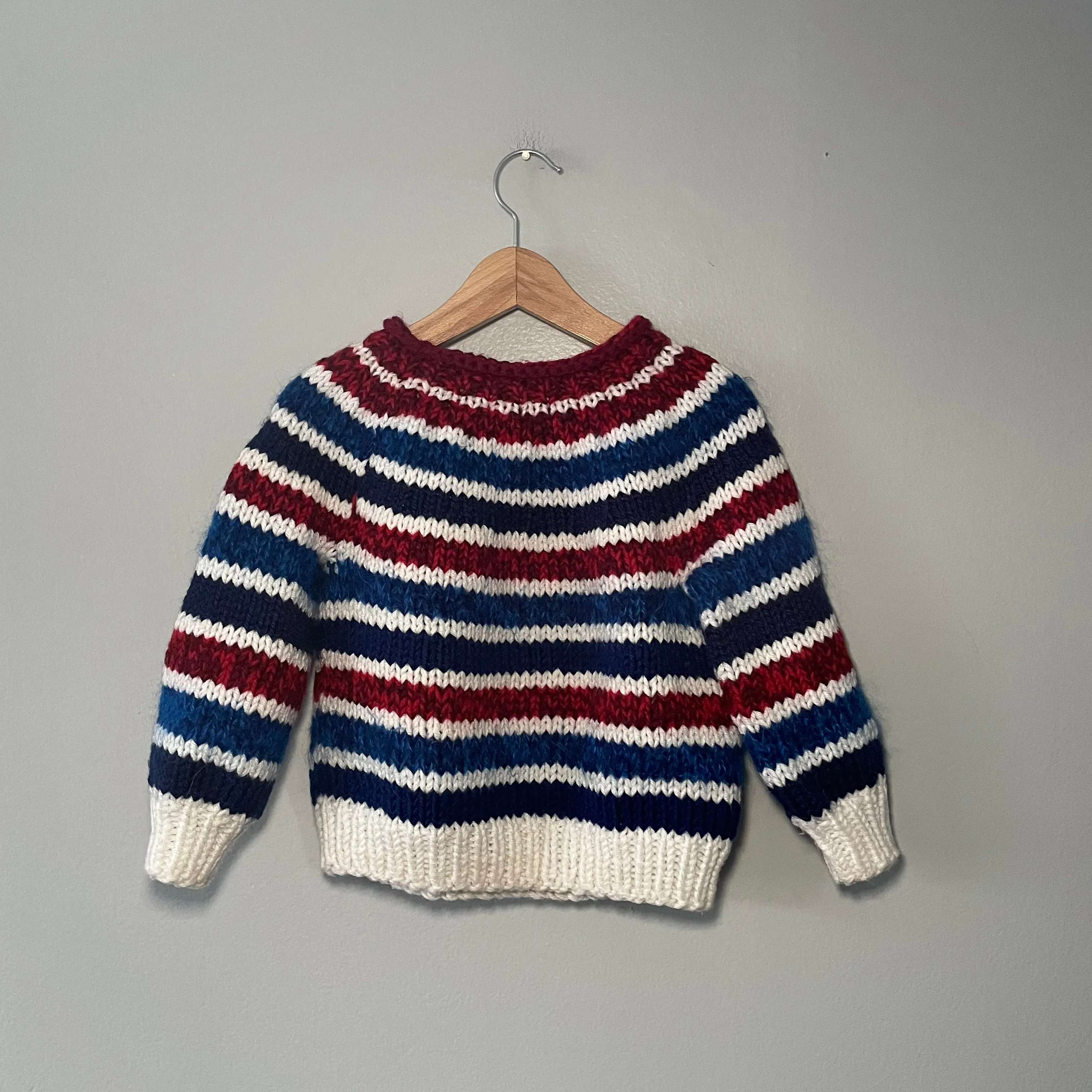 Handmade / Red x navy x white knit pullover / 2-3Y