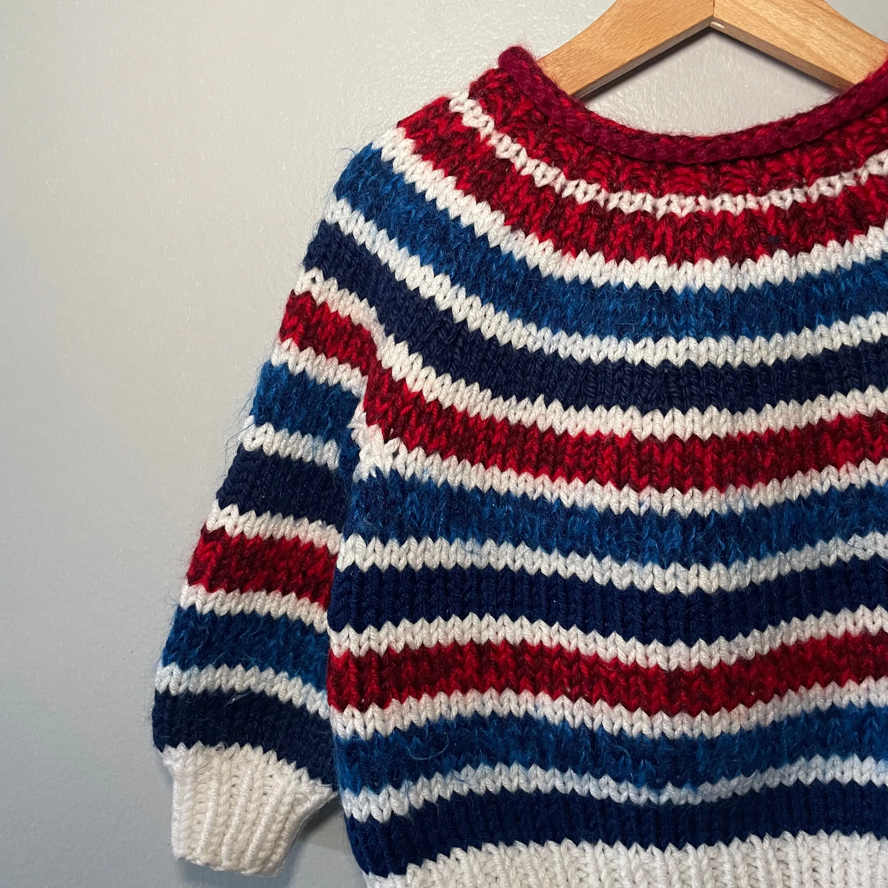 Handmade / Red x navy x white knit pullover / 2-3Y