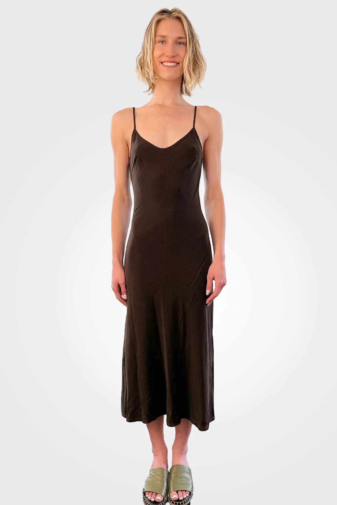 Harlow Bias Cut Slip Dress - Espresso