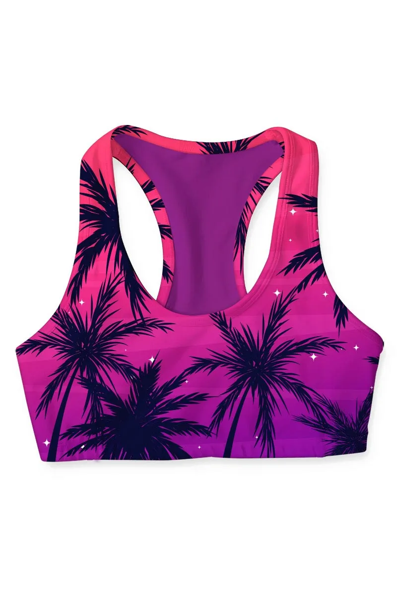 Hawaii Stella Purple Tropical Seamless Sports Yoga Bra - Women