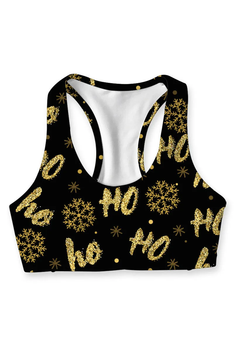 Hohoho Gold Stella Black Seamless Racerback Sport Yoga Bra - Women