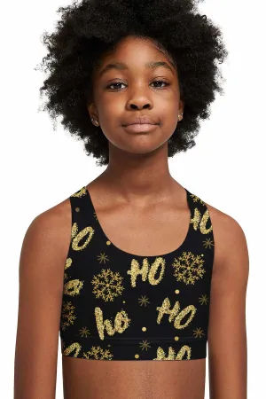 Hohoho Gold Stella Black Seamless Racerback Sports Bra Crop Top - Kids