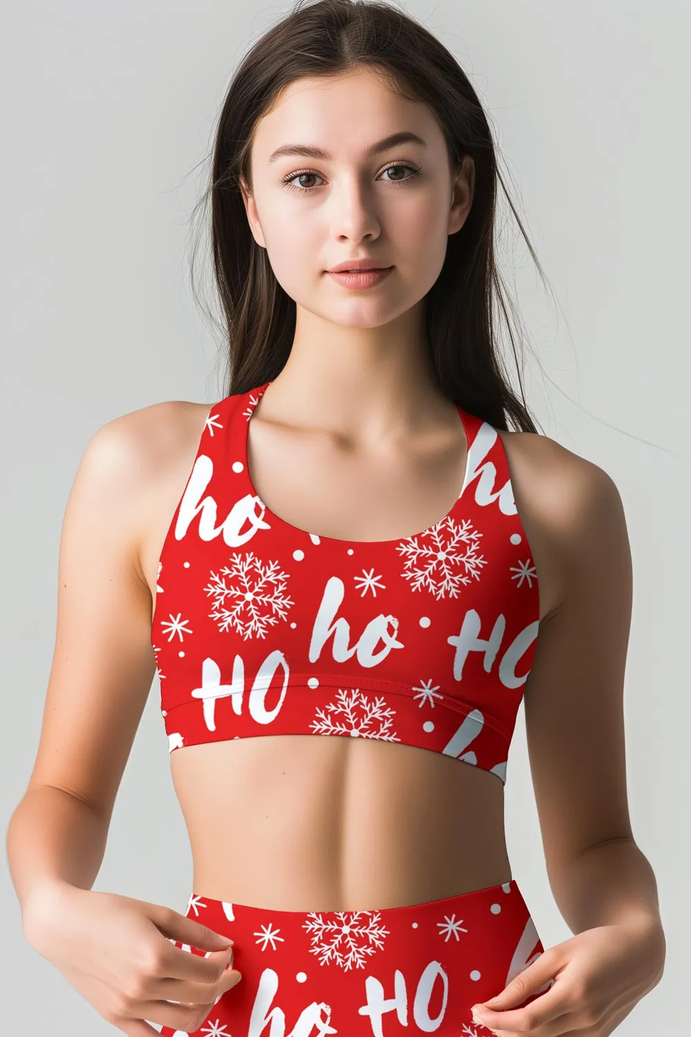 Hohoho Stella Red Printed Seamless Racerback Sport Yoga Bra - Women